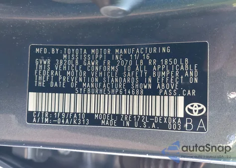2017 Toyota Corolla L from USA, damaged, VIN 5YFBURHE5HP614688